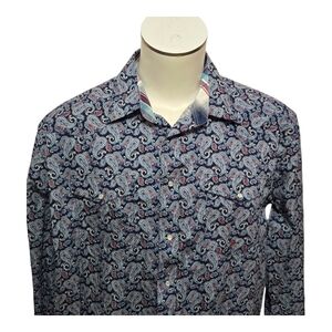 ROPER Long Sleeve Blue Paisley Pearl Snap Shirt, Men's XL